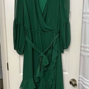 Maison Tara Deep Green Long Sleeve Dress
